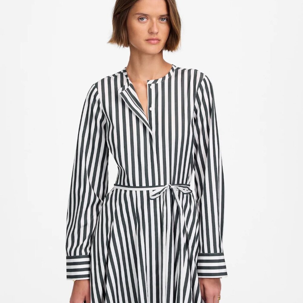 Madewell Tie-Waist Midi Shirtdress in Stripe Forest‎ Green White Size 2 - Picture 2 of 14